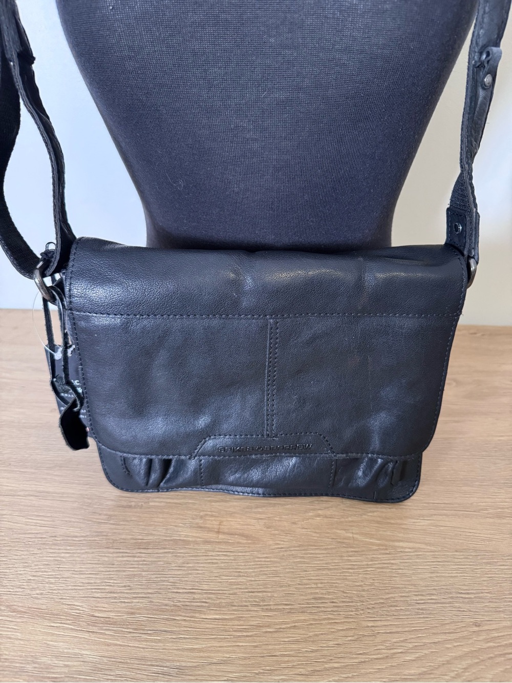 Black Leather Crossbody Messenger Bag - Classic Everyday Style